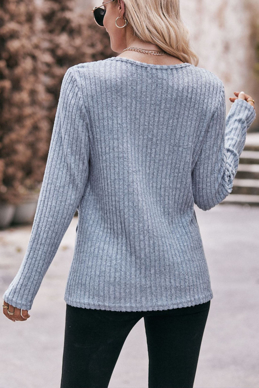 Valenzora Round hem buttoned brushed top