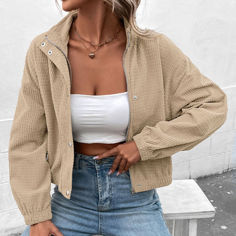 Lässige Kapuzenjacke für Damen aus strukturiertem Material mit Reißverschluss, Größe S