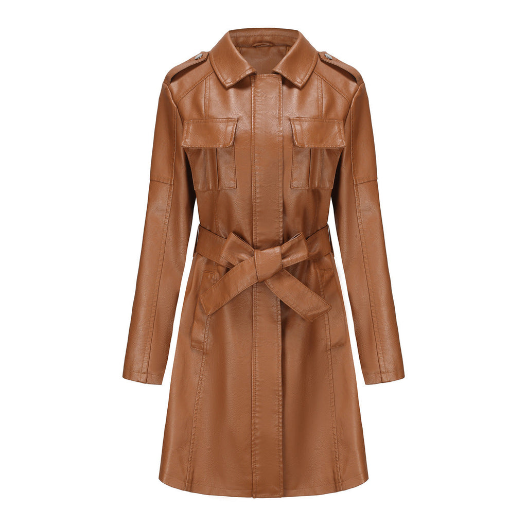 Valenzora Style - Luxurious leather coat with belt for discerning women