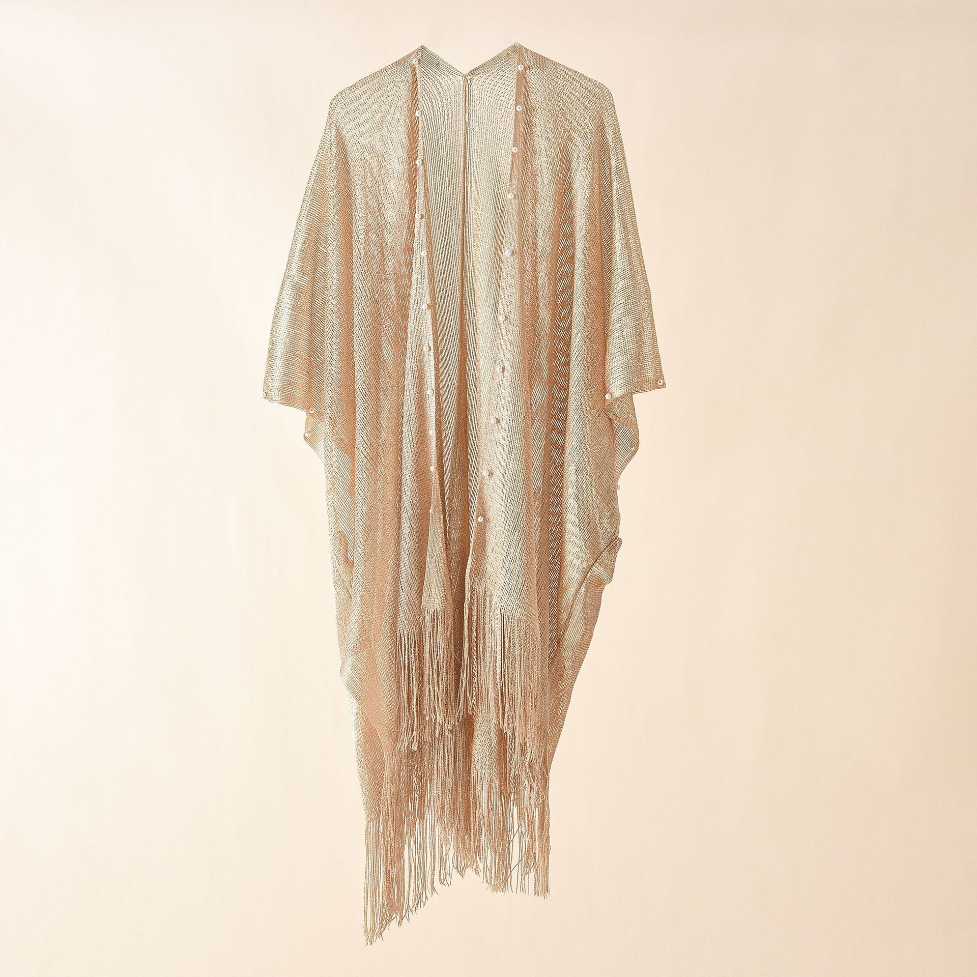 Women's transparent kaftan with fringed edges and elegant design, size Valenzora
