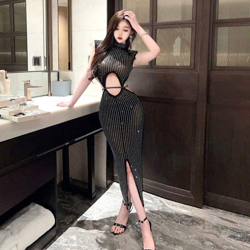 ValenzoraMODE | Sexy Mesh Sheer Strass Hohl Schlitz Bodycon Kleid