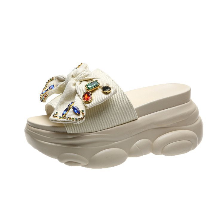 Damen-Plateau-Mules mit Zierschleife und Strass-Design, Größe Valenzora