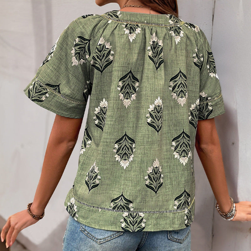 Damenbluse mit Blumenmuster und V-Ausschnitt, Größe