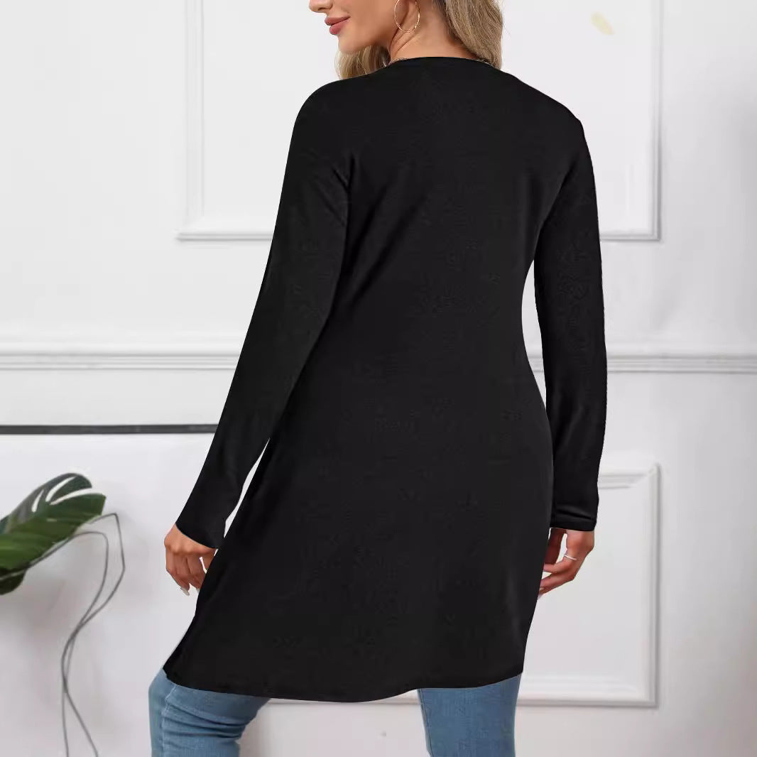 Damen asymmetrisches Longtunikatoberteil mit raffiniertem Wickeldesign, Größe Valenzora
