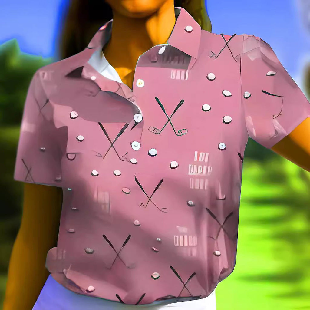 Damen-Kurzarmshirt mit modischem Golf-Print und bequemem Schnitt, Größe S