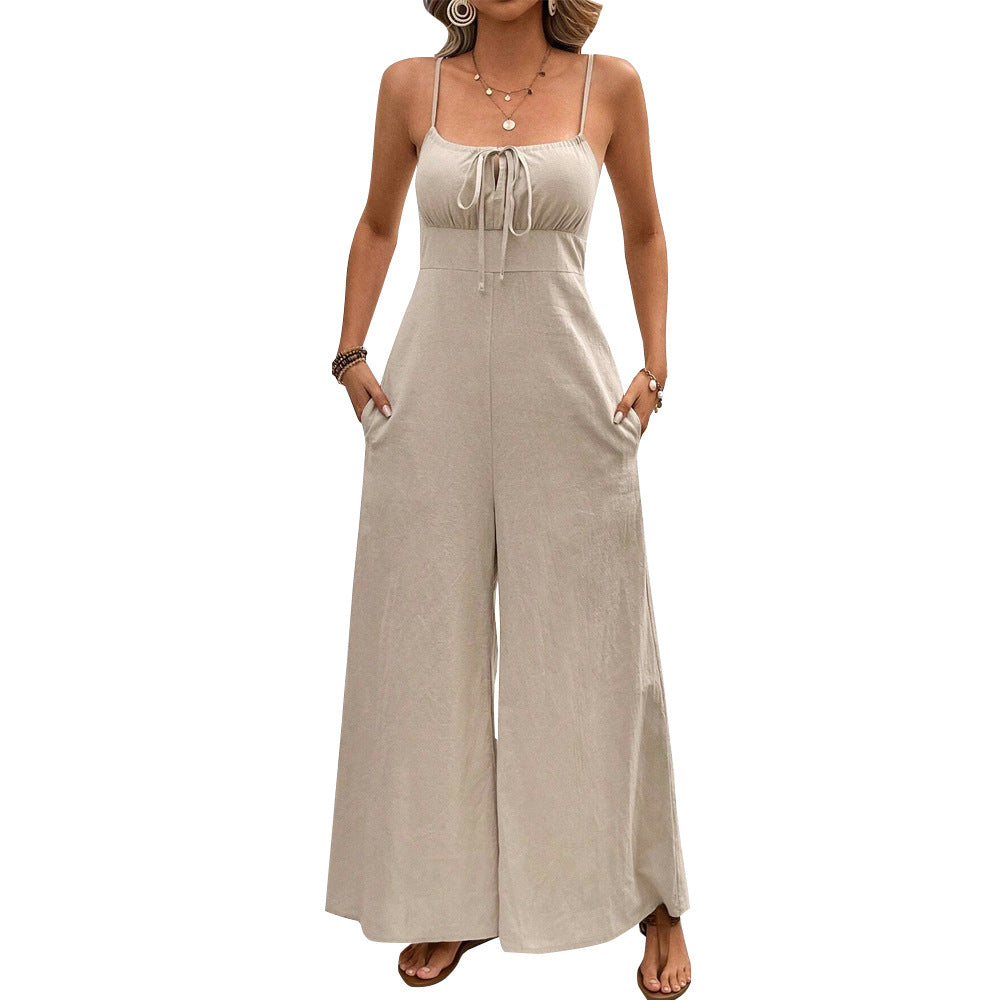 Damen-Jumpsuit mit verstellbaren Trägern und Taillenknoten, Größe S