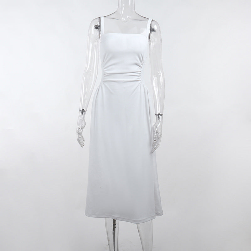 Elegantes Spaghettiträger-Midikleid für Damen mit figurbetonter Silhouette und raffinierten Drapierungen, Größe [size]