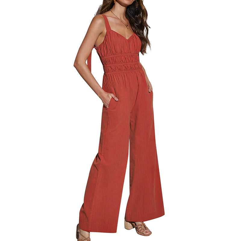 Eleganter Damen-Jumpsuit mit weitem Bein und verstellbaren Trägern, Größe