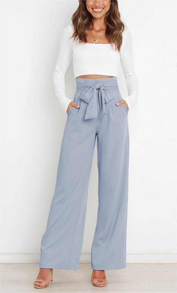 Elegante Damen-Hose mit weitem Bein und Gürtel, Größe