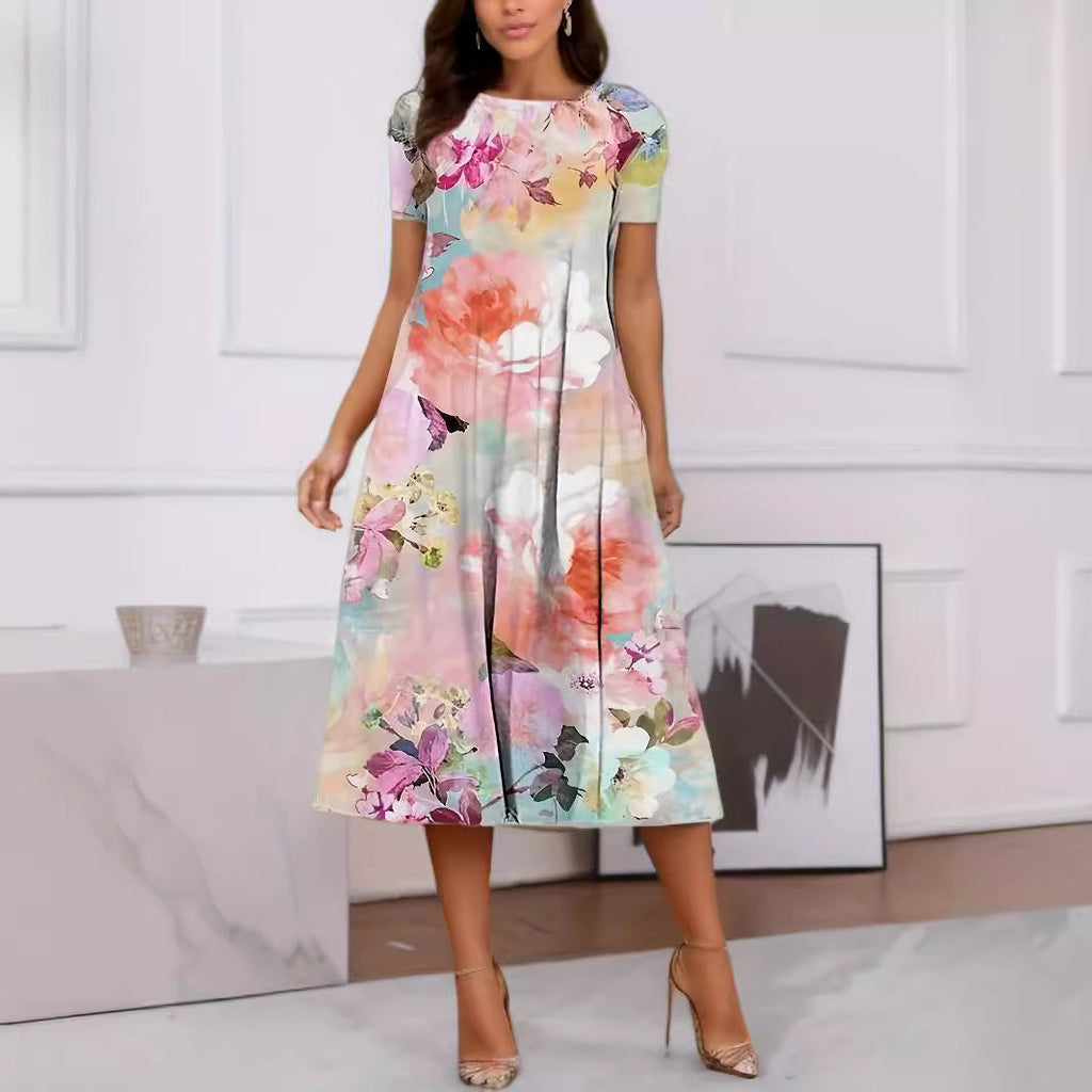 Valenzora | Geblümtes kurzärmeliges Kleid für Frühling und Sommer
