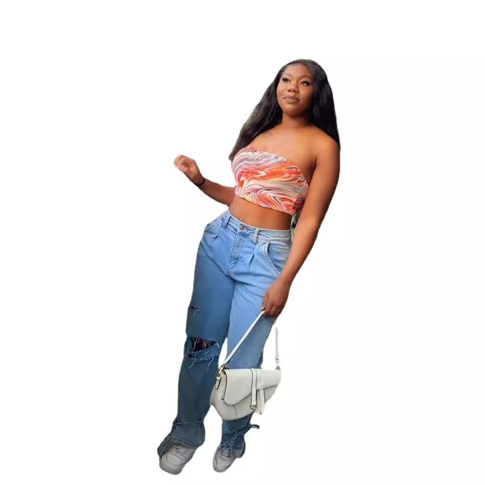 Women's distressed jeans in a modern wide cut with casual elegance, size Valenzora
