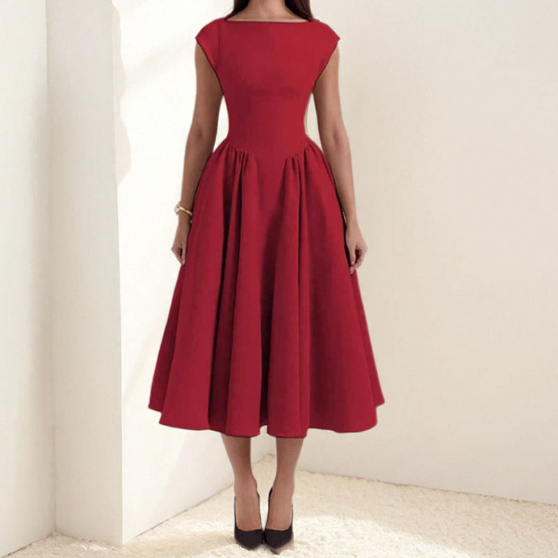 Elegantes Midi-Kleid für Damen mit figurbetontem Oberteil und fließendem Rock, Größe