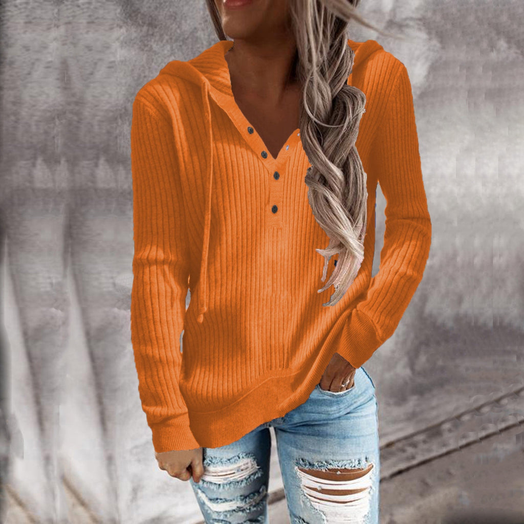 Kapuzenpullover für Damen mit Strukturrippenmuster und praktischen Knopfdetails, Größe S
