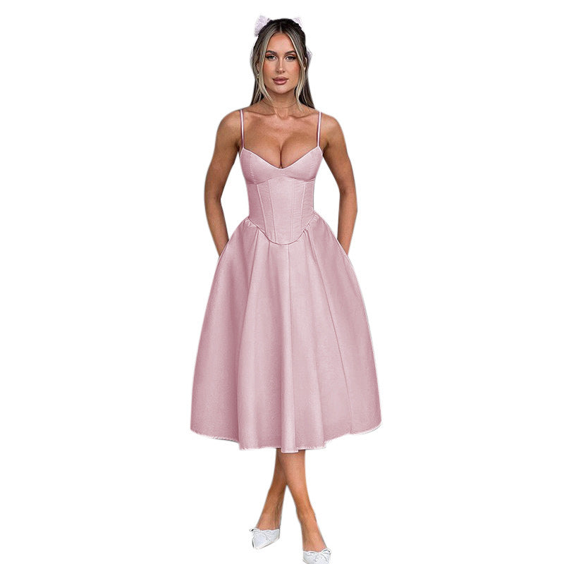 Damen-Midikleid mit figurbetontem Oberteil und schwingendem Rock, Größe [size]