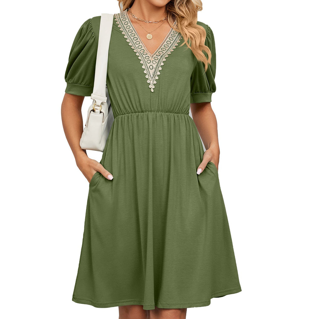 Damen-Midikleid mit elegantem V-Ausschnitt und Rüschendetails, Größe