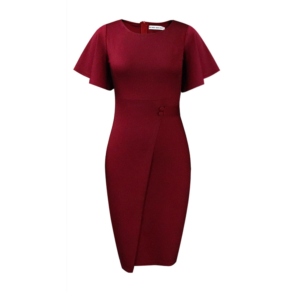 Valenzora | Women's Figure-Hugging Wrap Style Midi Dress with Short Sleeves