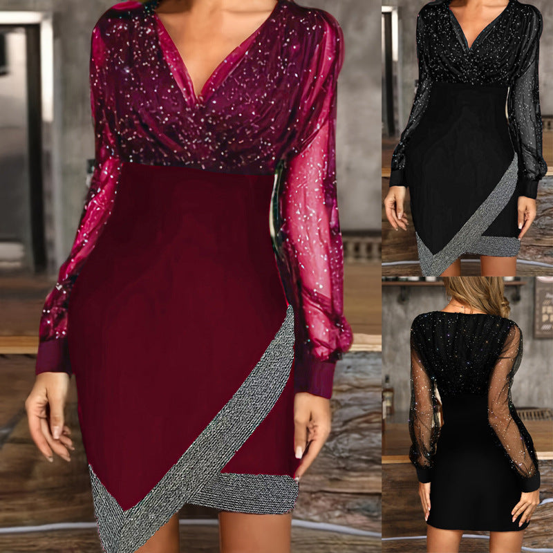 Women's evening dress with sparkling details and elegant cut, size
