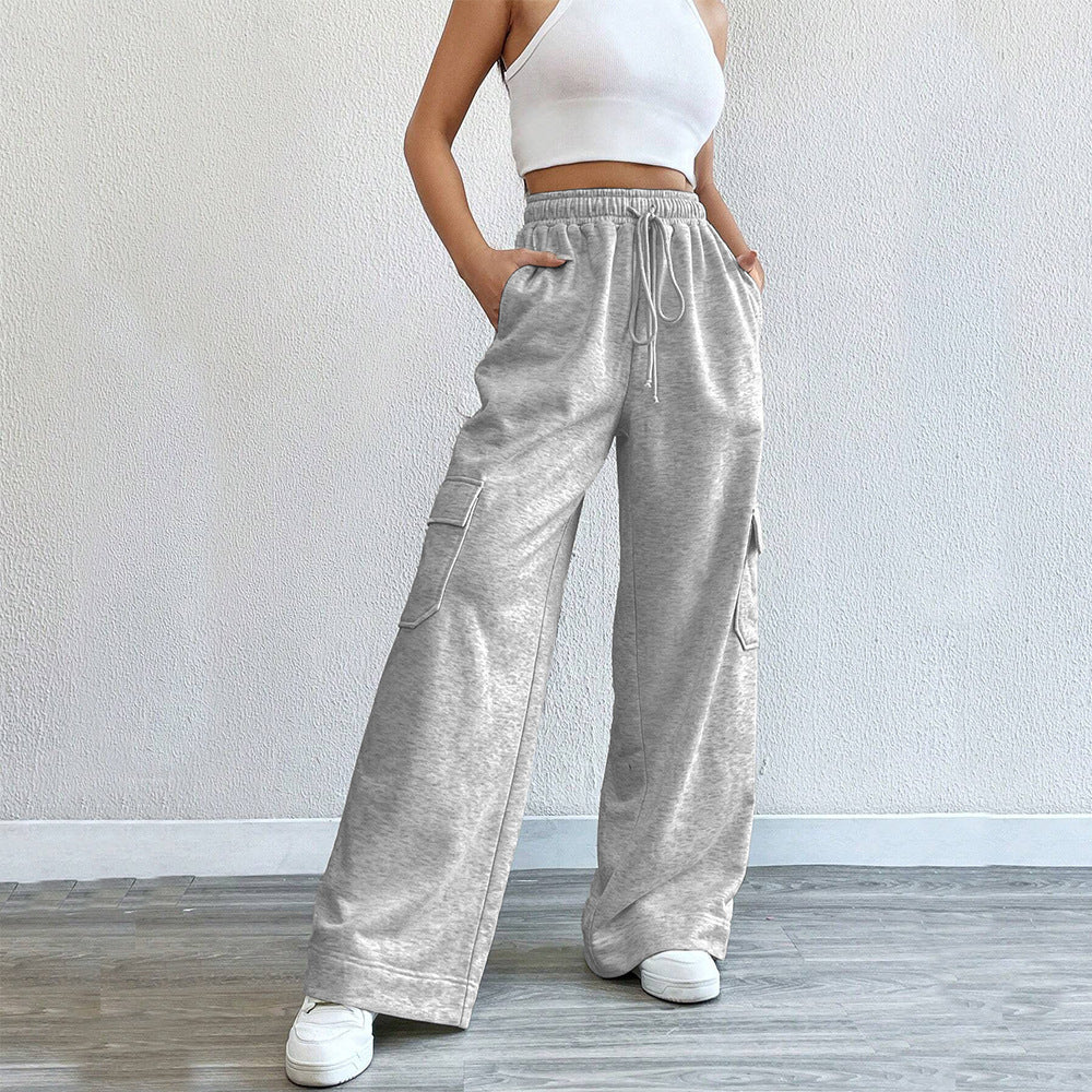 Damen-Cargohose mit weitem Bein und Gummibund, Größe