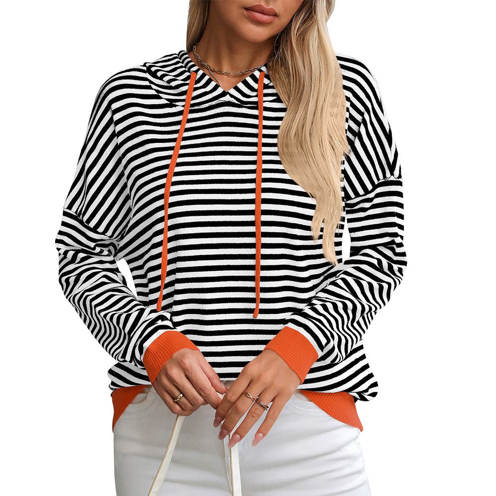Gestreifter Hoodie für Damen mit lockerer Passform und kontrastierenden Details, Größe S