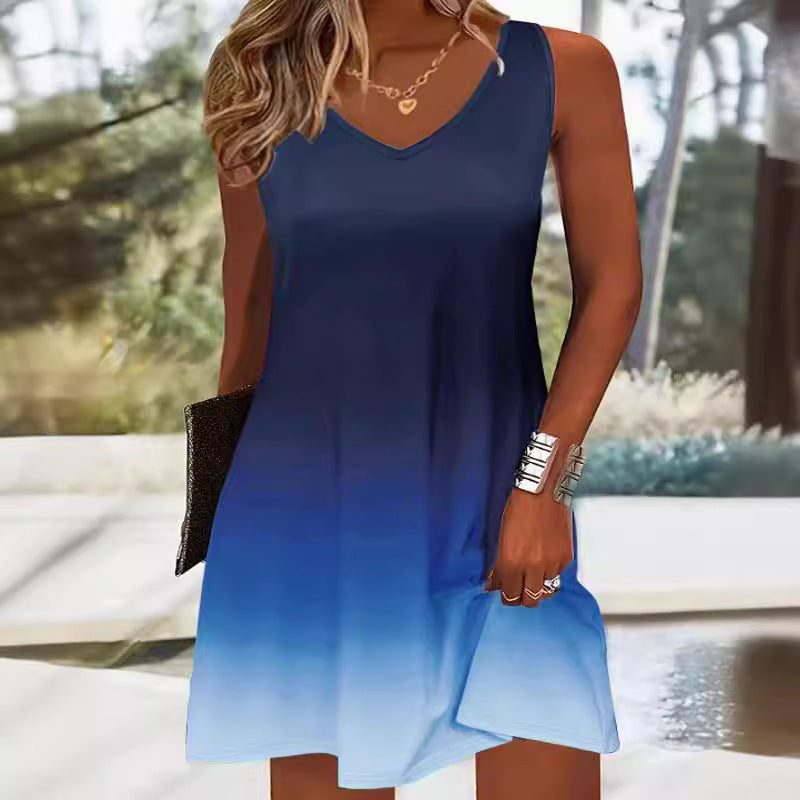 Women's summer V-neck dress in a fashionable ombre design, size S