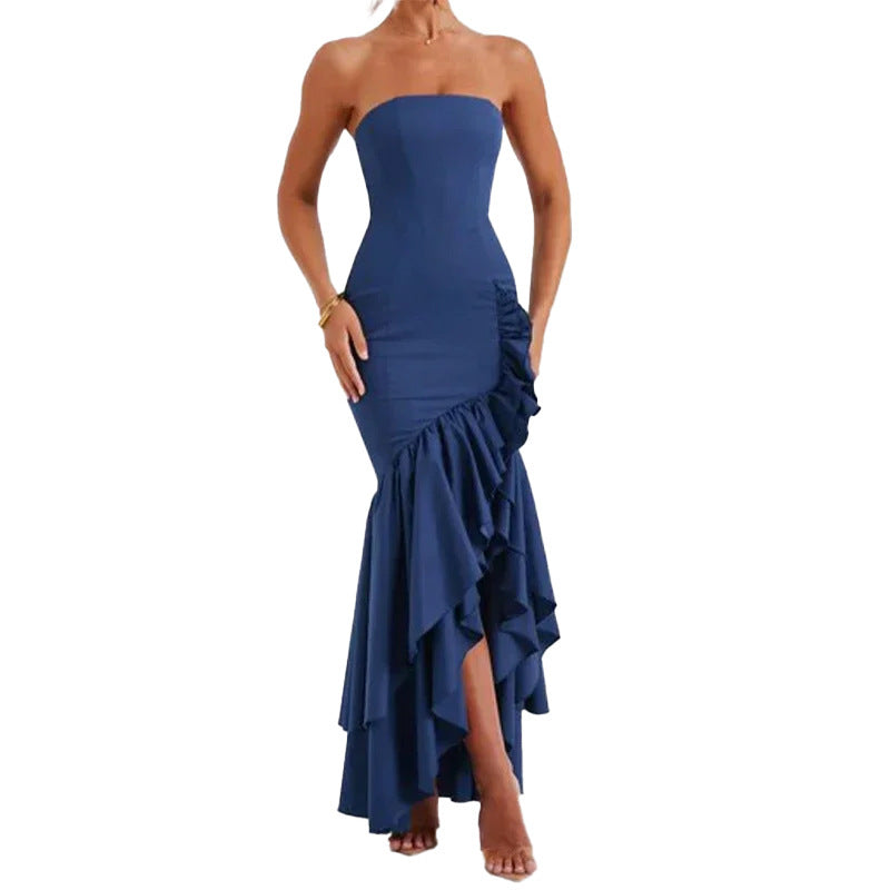 Women's evening dress with movable ruffled skirt and fitted top, size