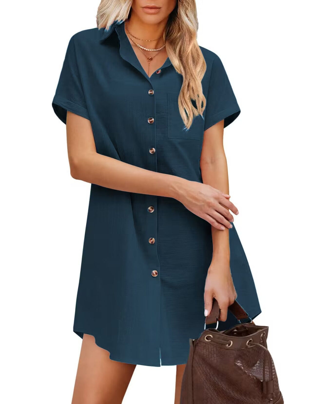 Women's Shirt Dress made of durable linen blend with button detail and chest pocket Drune