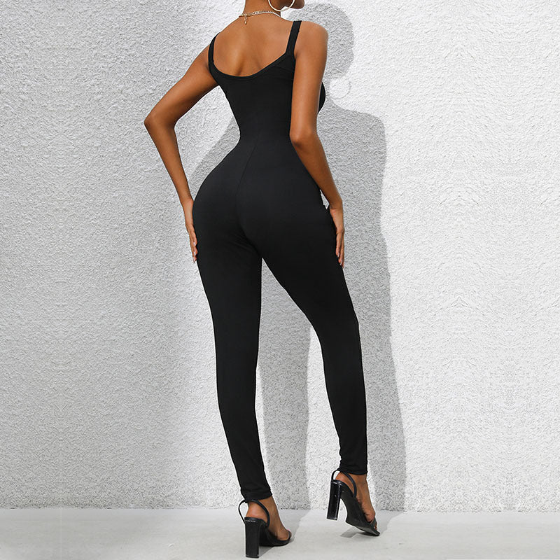 Women's jumpsuit with decorative shoulder rings, size