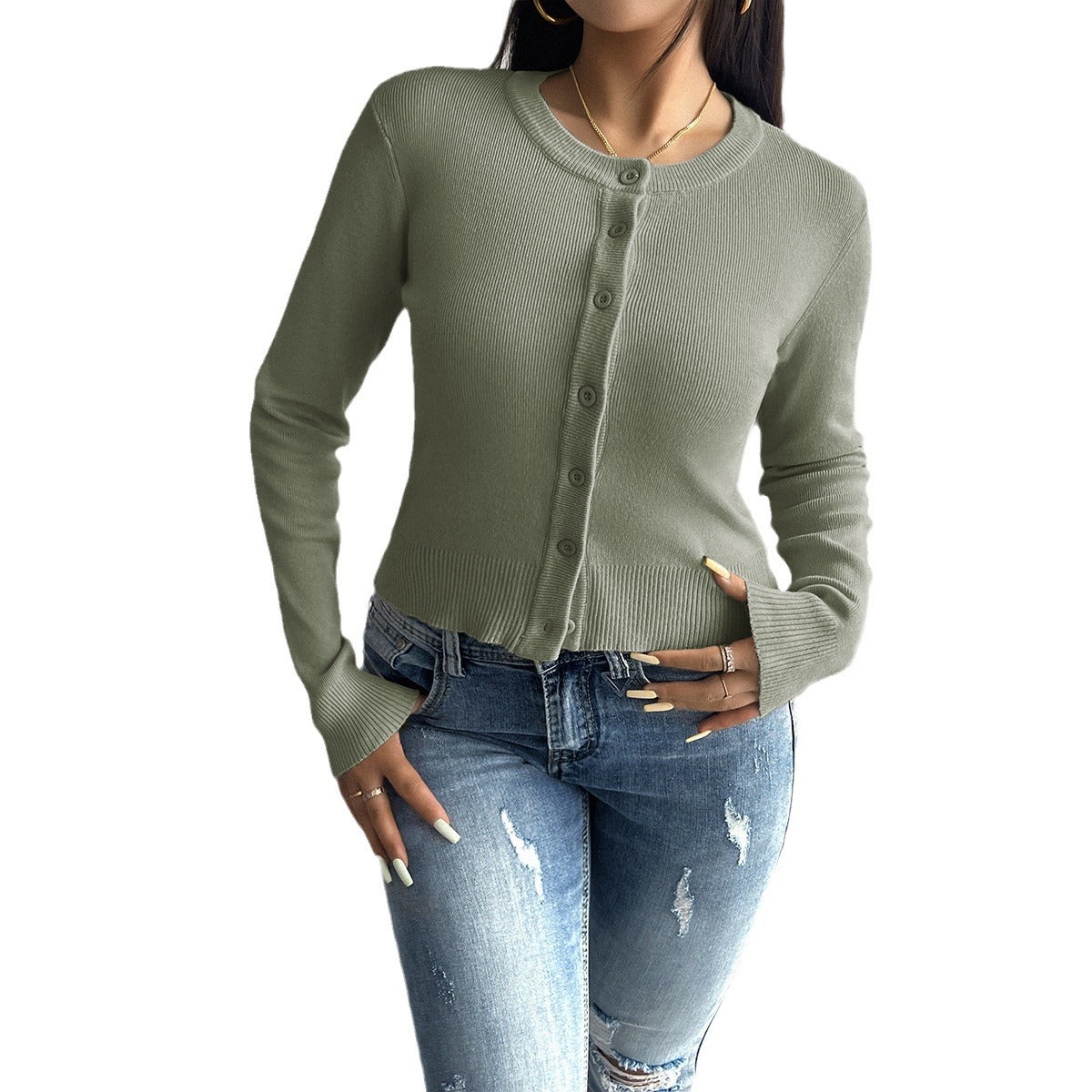 Women's cardigan with fine rib texture and button closure, size [size missing]