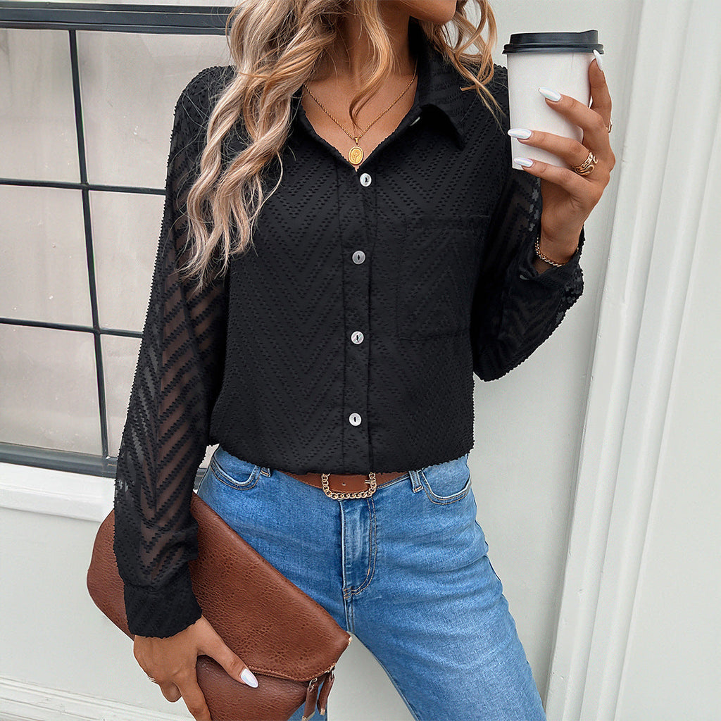 Elegante Damenbluse mit transparenten Ärmeln und Knopfverschluss, Größe [Größe fehlt]