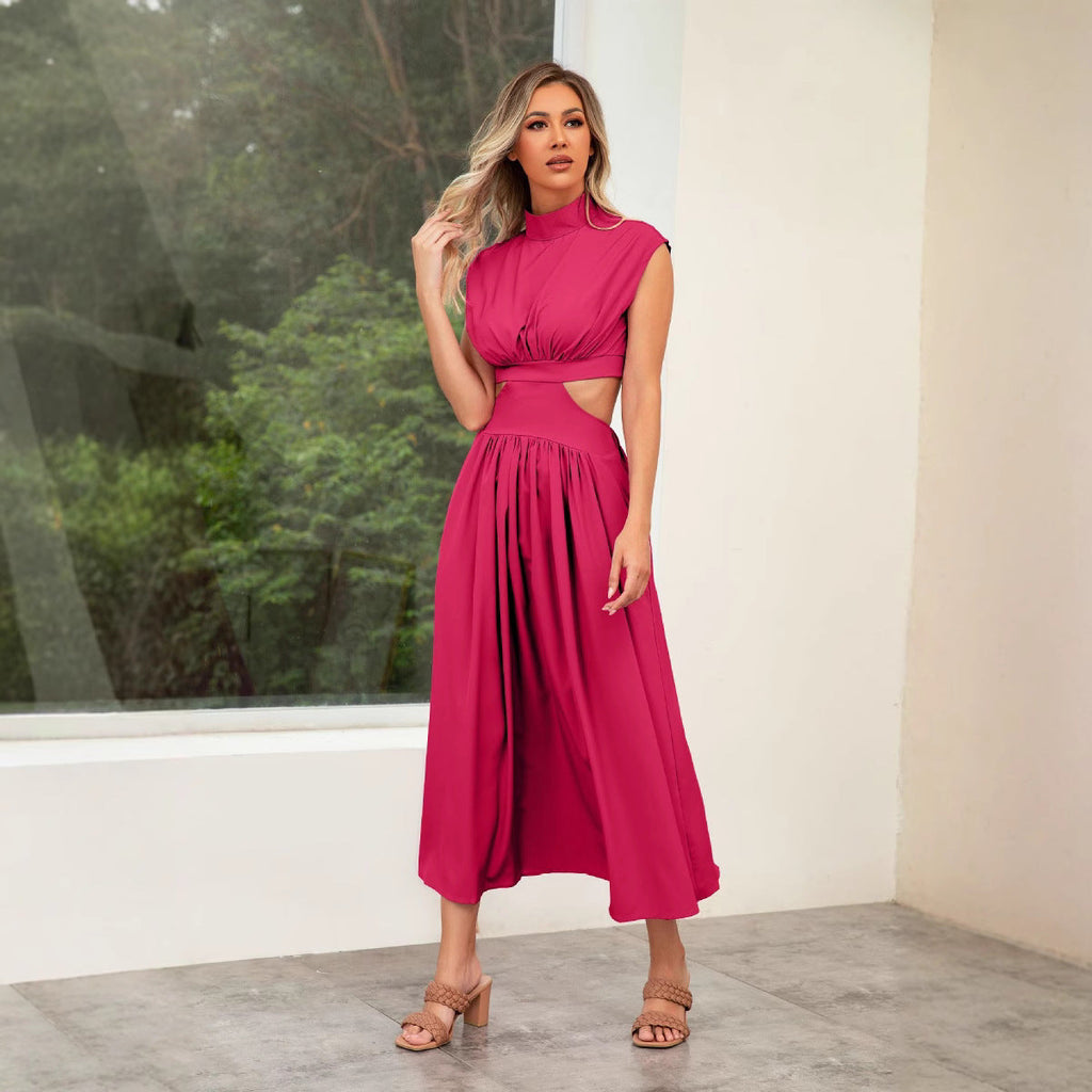 Damen-Cut-Out-Sommerkleid mit hohem Kragen, Größe