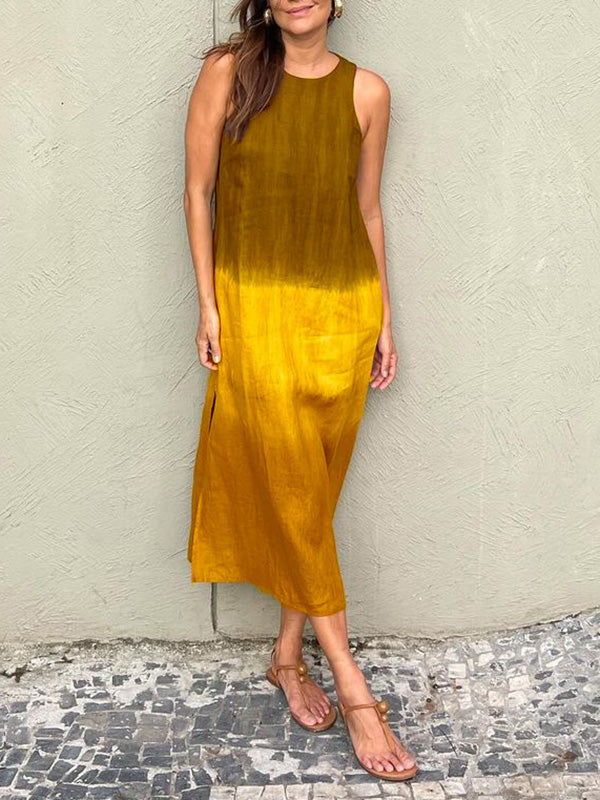 Valenzora | Casual Cotton-Linen Sleeveless Gradient Dress