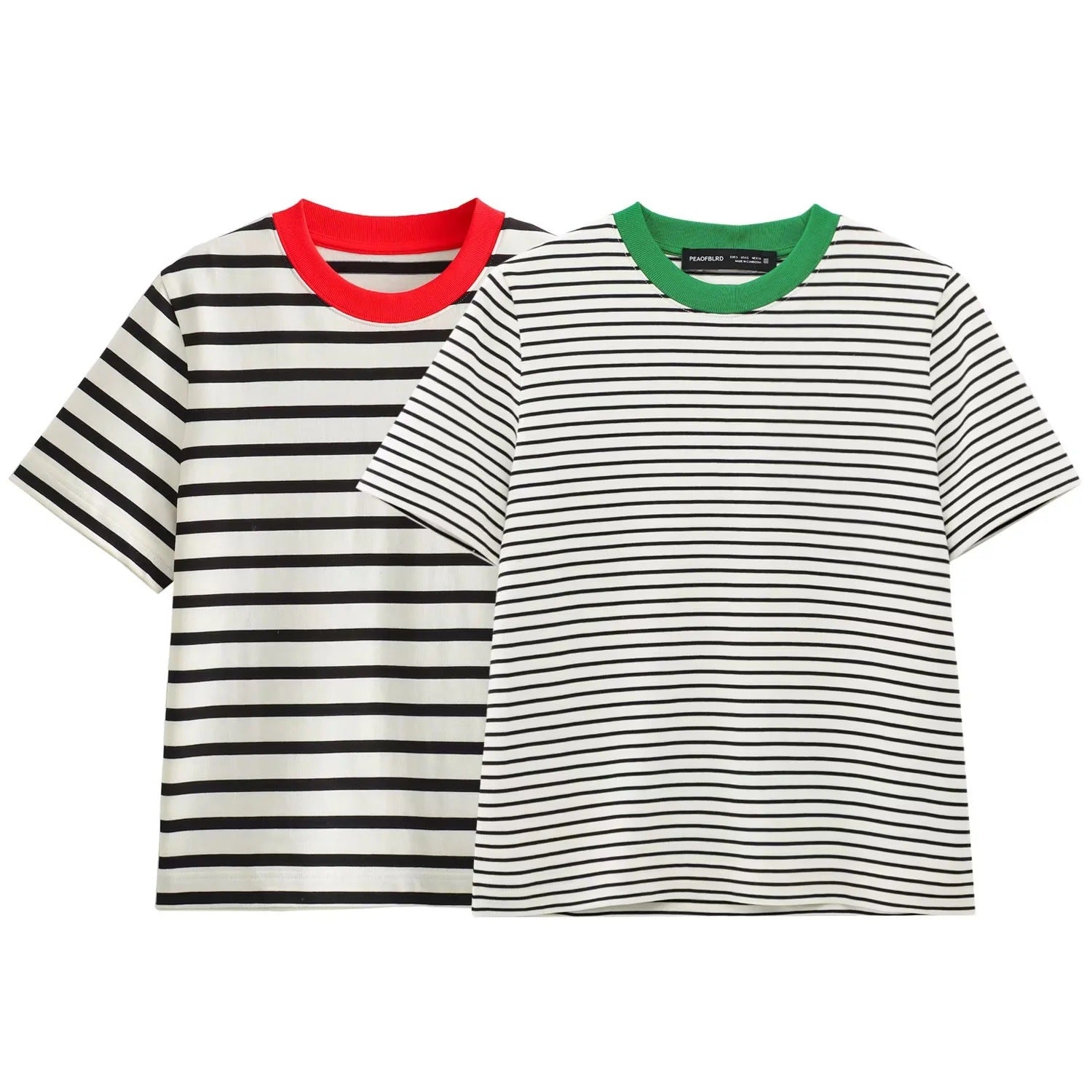 Lässiges Damen-T-Shirt mit Kontrastkragen und lockerem Streifenmuster, Größe
