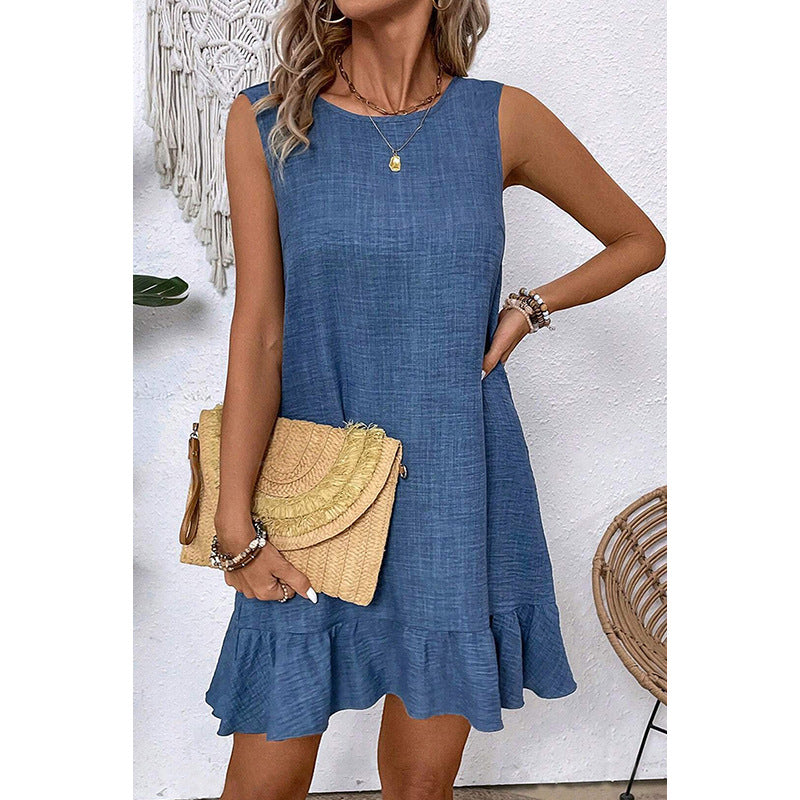 Damen ärmelloses Kleid mit Rüschensaum und lässigem Schnitt Drune