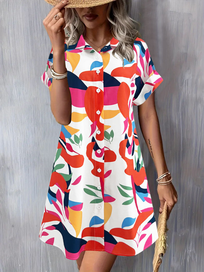 Women's shirt dress with button placket and floral pattern Drune