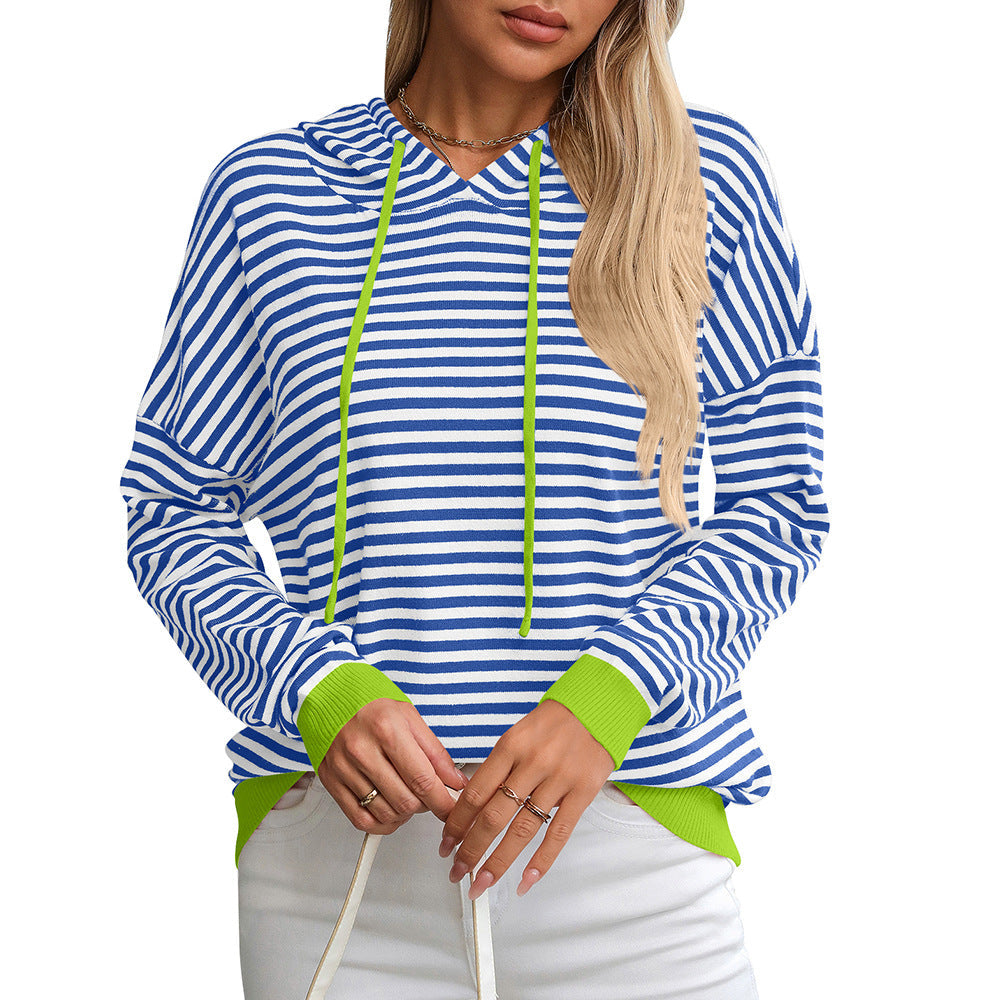 Gestreifter Hoodie für Damen mit lockerer Passform und kontrastierenden Details, Größe S