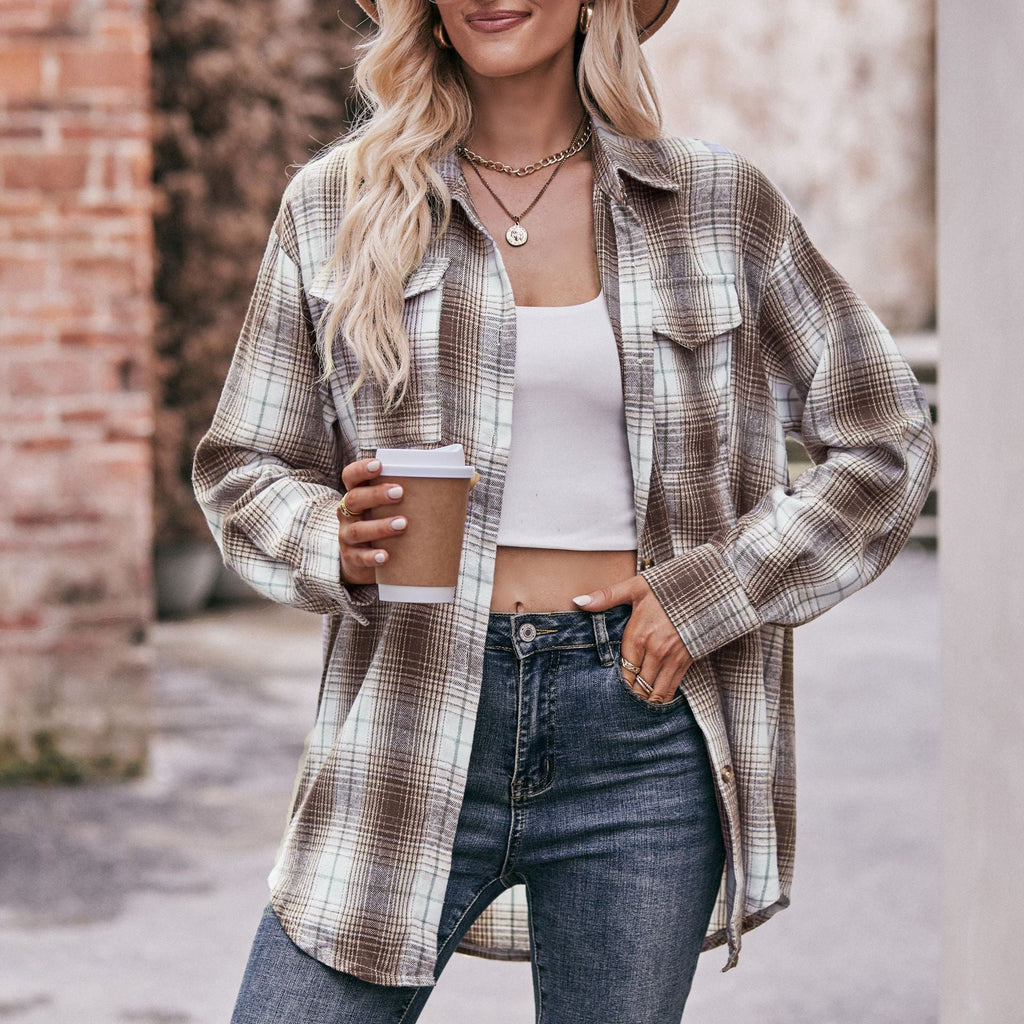Women's checked shirt with button-up front design and casual knot detail, size Valenzora