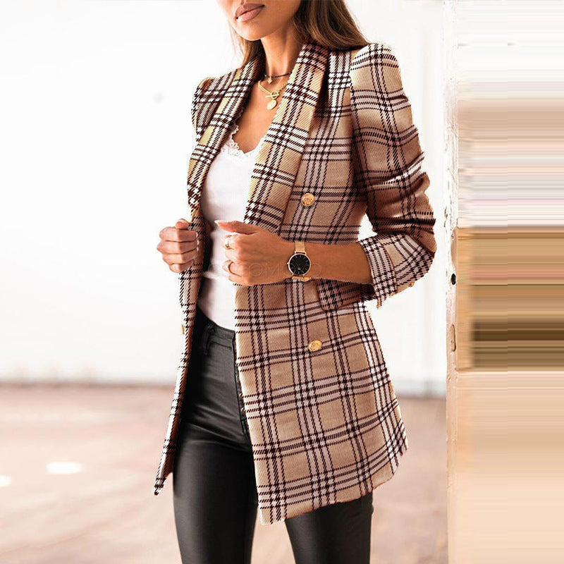 Eleganter Tweed-Blazer für Damen mit doppelter Knopfleiste und modernem Schnitt, Größe S