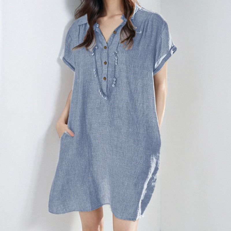 Damen Freizeitkleid mit Knopfleiste und seitlichen Taschen Drune