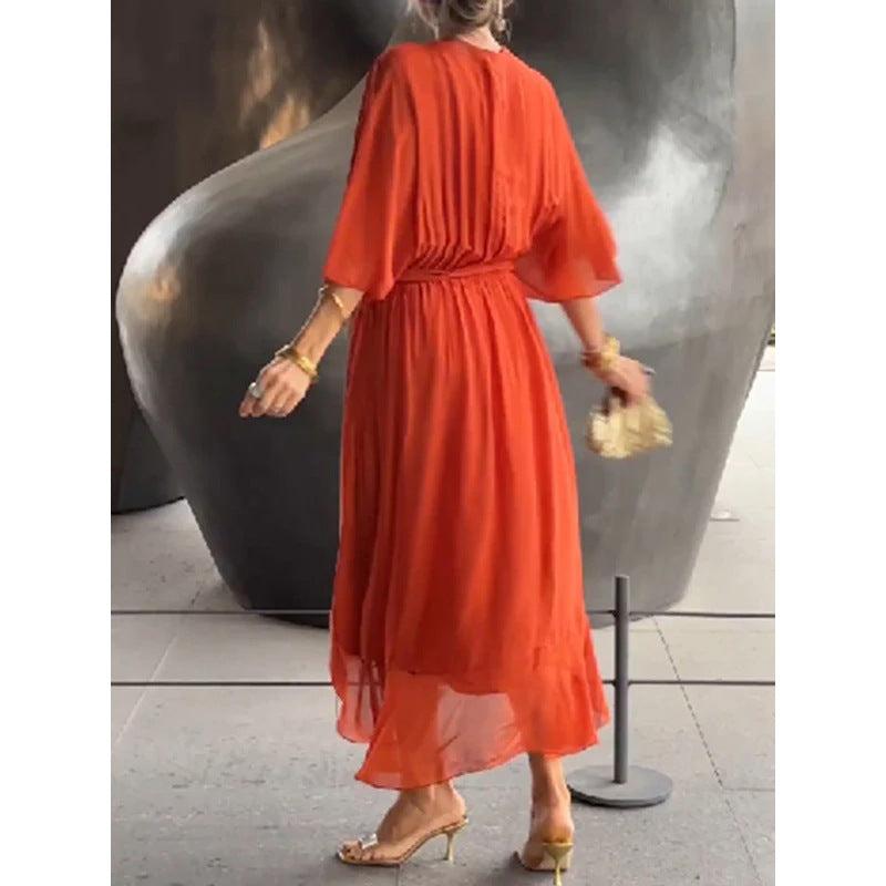 Valenzora | Lace-up Batwing Sleeve Irregular Dress