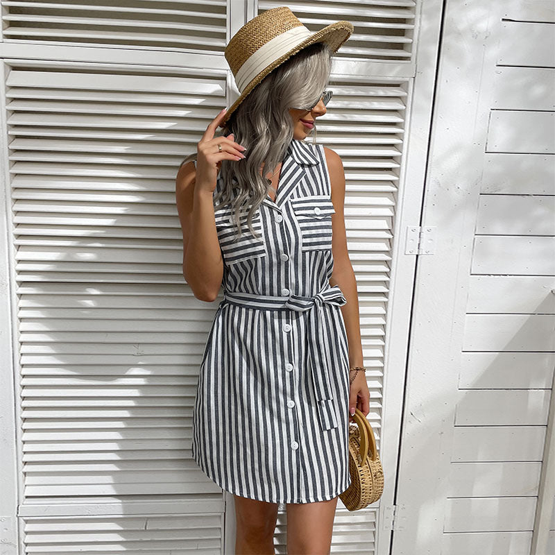 Ladies' Shirt Dress with Tailored Cut and Decorative Tie Belt Drune