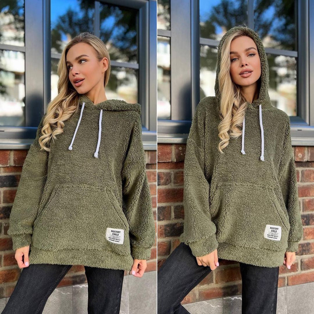 Damen Kuscheliger Fleece-Kapuzenpullover, Größe