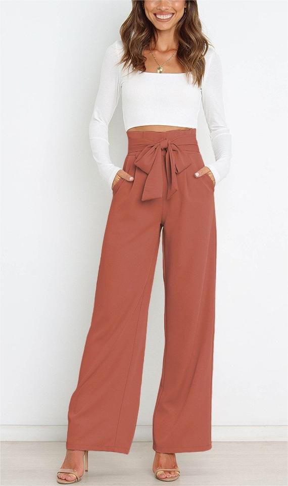 Elegante Damen-Hose mit weitem Bein und Gürtel, Größe