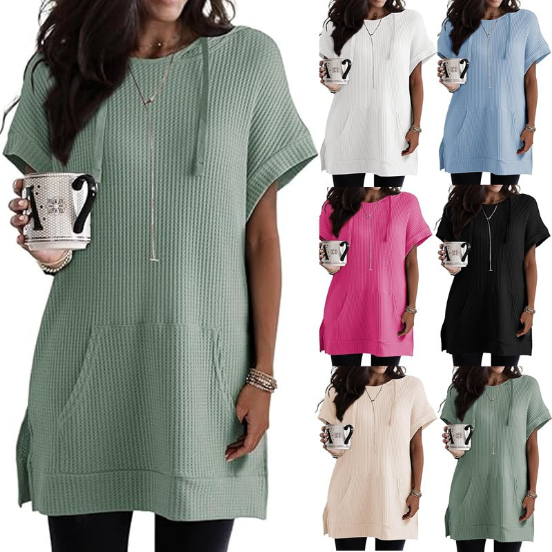 Women's casual hoodie dress with practical kangaroo pocket and relaxed fit, size S