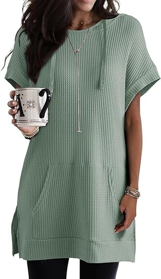 Women's casual hoodie dress with practical kangaroo pocket and relaxed fit, size S