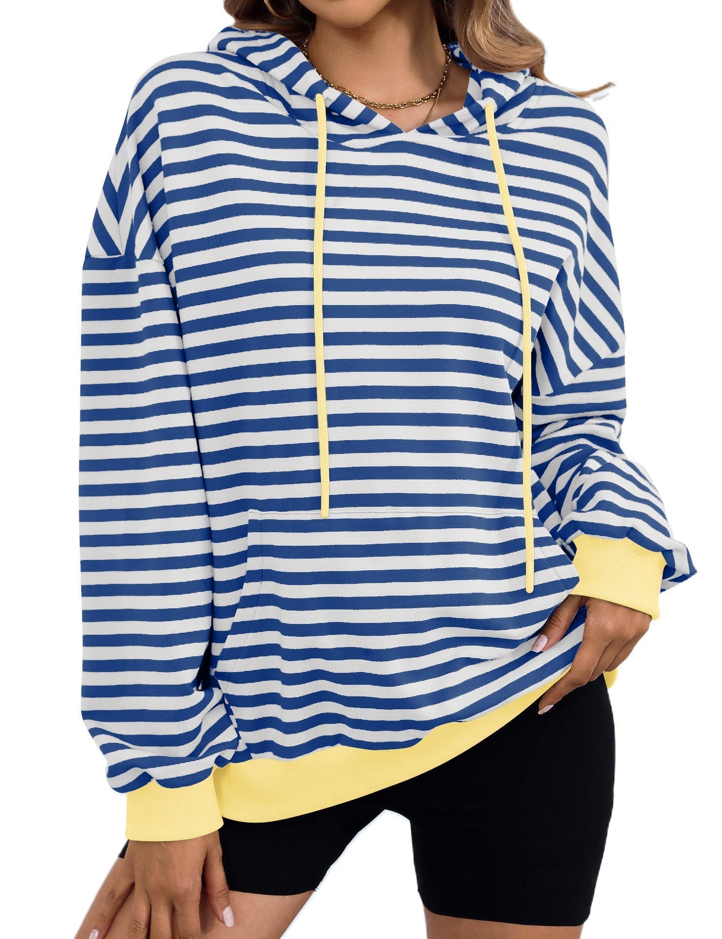 Women's striped hoodie with stylish kangaroo pocket, size S