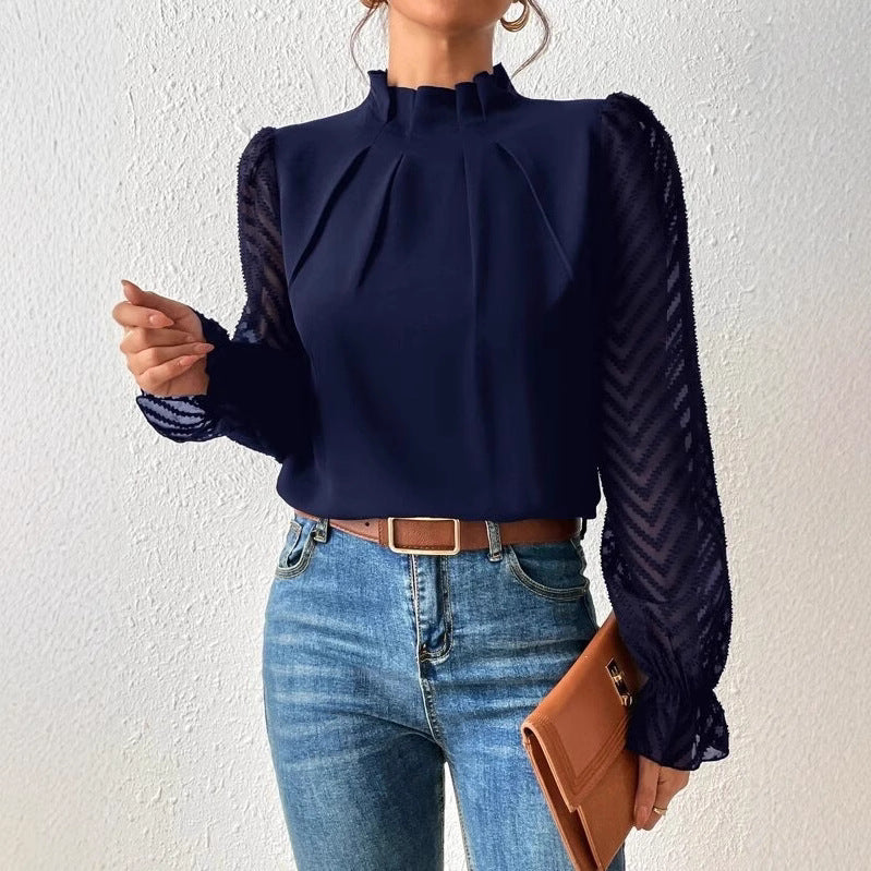 Women's blouse with modern transparent sleeves, size