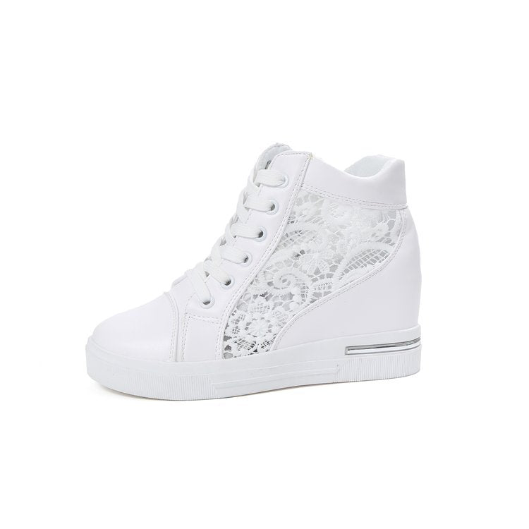 Damen-Keil-Sneaker mit modischer Spitzendetail und lässigem Metallic-Finish, Größe Valenzora