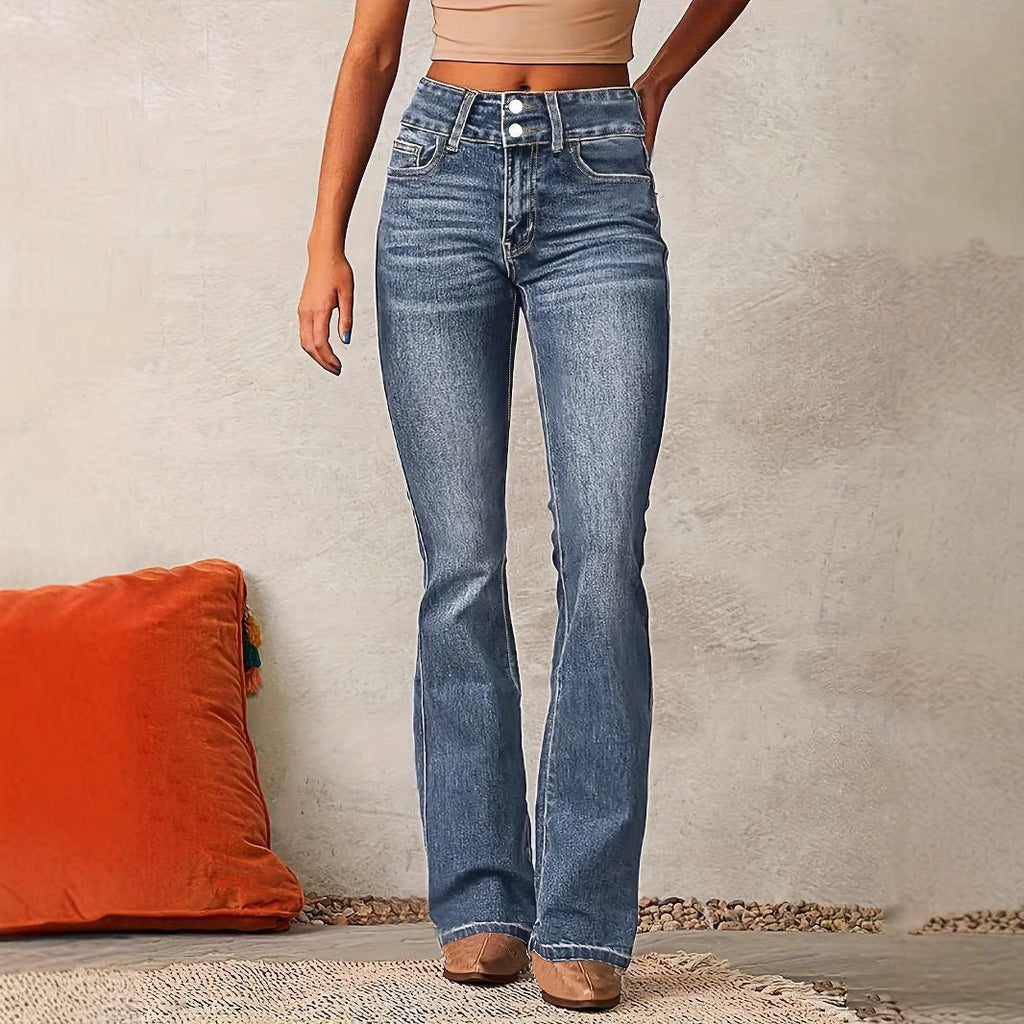 Damen Bootcut Jeans mit hoher Taille und modischen Details, Größe [size missing]