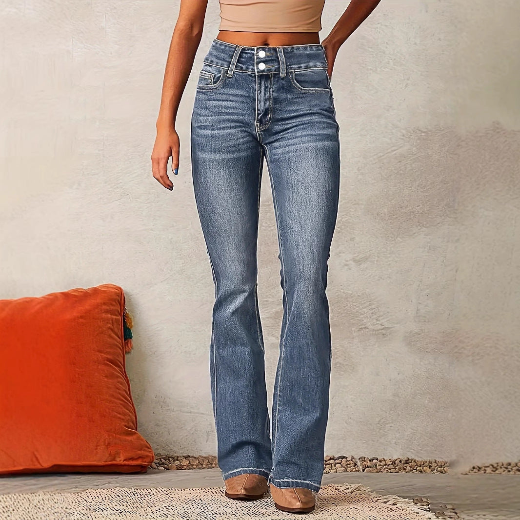 Damen Bootcut Jeans mit hoher Taille und modischen Details, Größe [size missing]