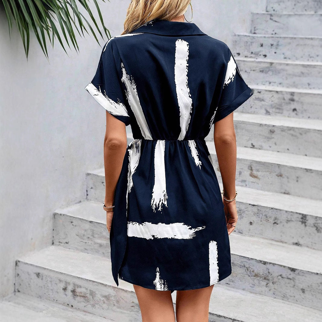 Valenzora | Elegantes bedrucktes V-Ausschnitt-Kleid mit Schleife
